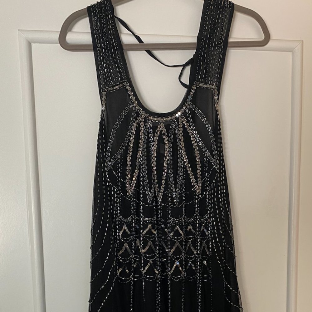 NWT Vintage Monique Leshman Phoebe Net Sequin Dress in Black (Size M)